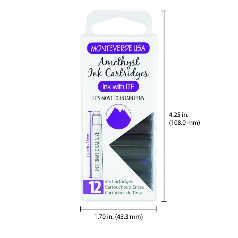 Monteverde USA International Standard Ink Cartridges - Amethyst - Rich Purple Ink for Elegant Writing, Compatible with Most Fountain Pens, 12-Pack Box - Image 5